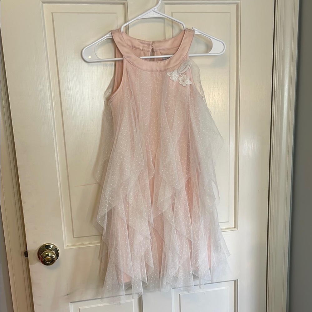 Pink and White Layered Dress with Floral Detail